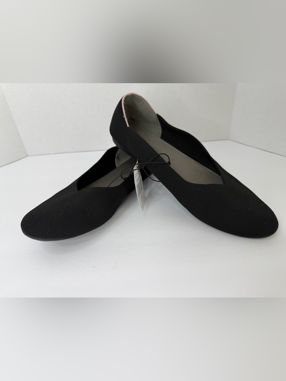 JSport Black Knit Ballet Flats Size 10 Pink Trim Slip On Comfort Shoes